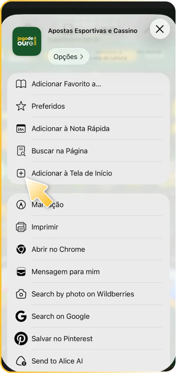 Selecione adicionar à tela de início para usar o Jogo de Ouro App.