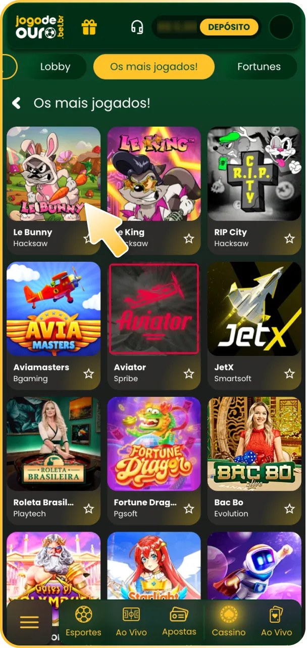 Comece a jogar no cassino online após se cadastrar no Jogo de Ouro.