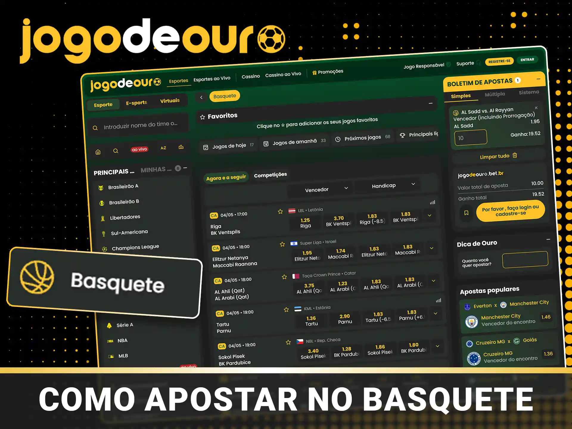 Aposte em basquete pelo app Jogo de Ouro.