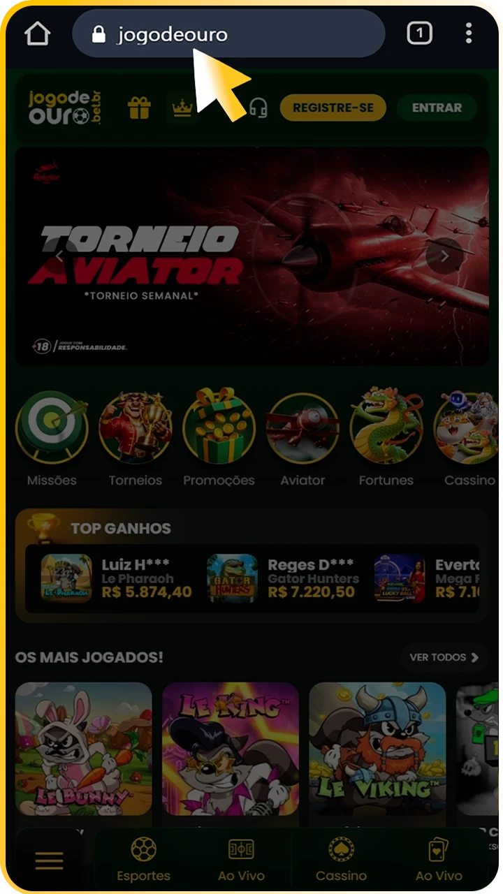 Acesse o Jogo de Ouro pelo seu celular.