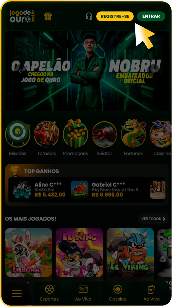 Faça login para apostar no Jogo de Ouro.