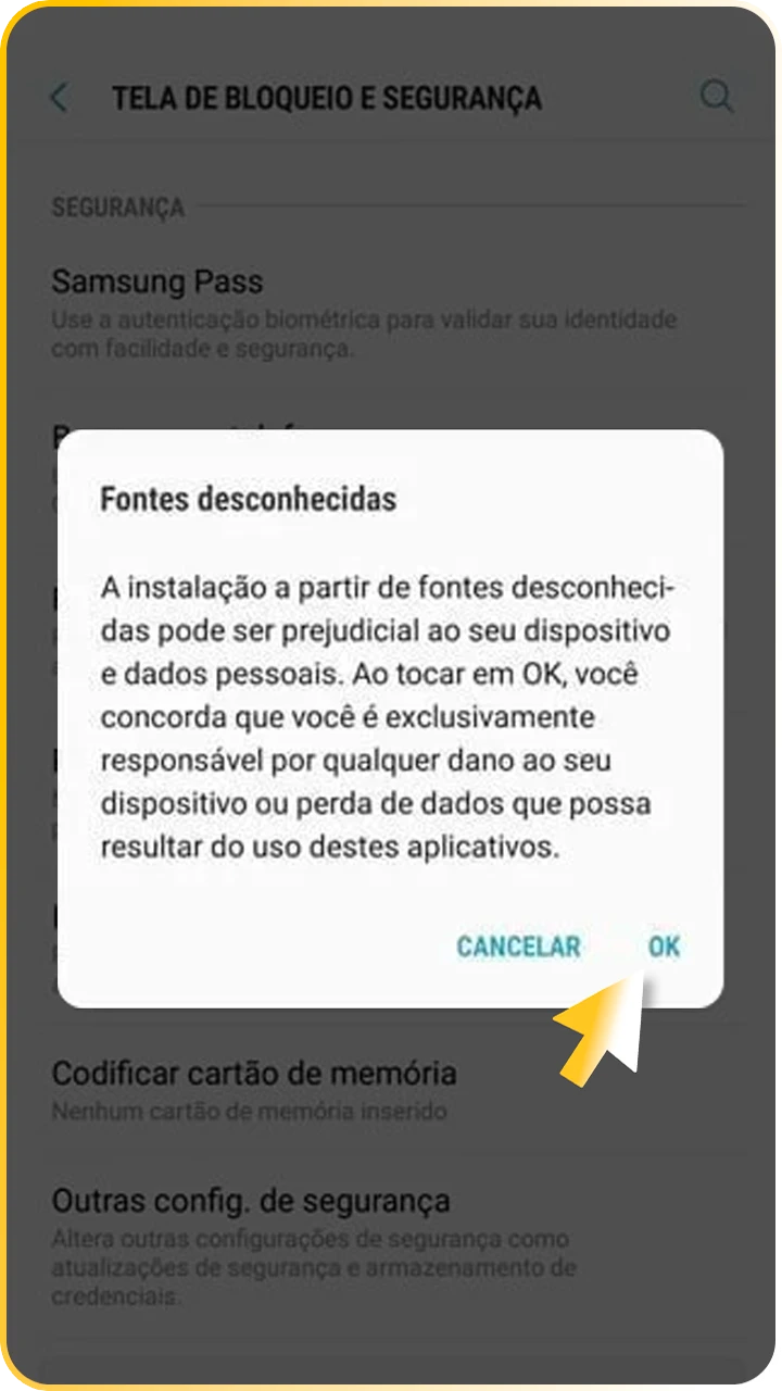 Permita instalar o aplicativo do Jogo de Ouro.