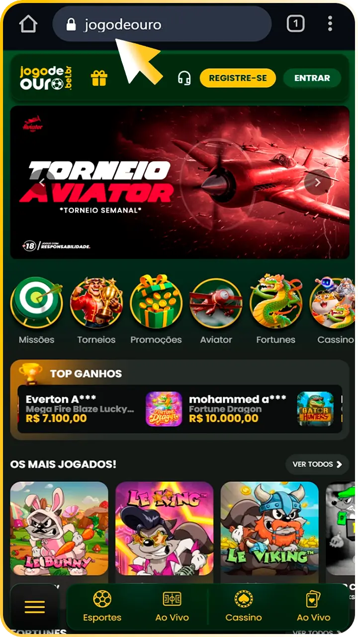 Acesse o Jogo de Ouro pelo seu celular.