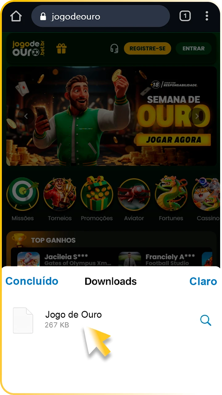 Instale e abra o app Jogo de Ouro.